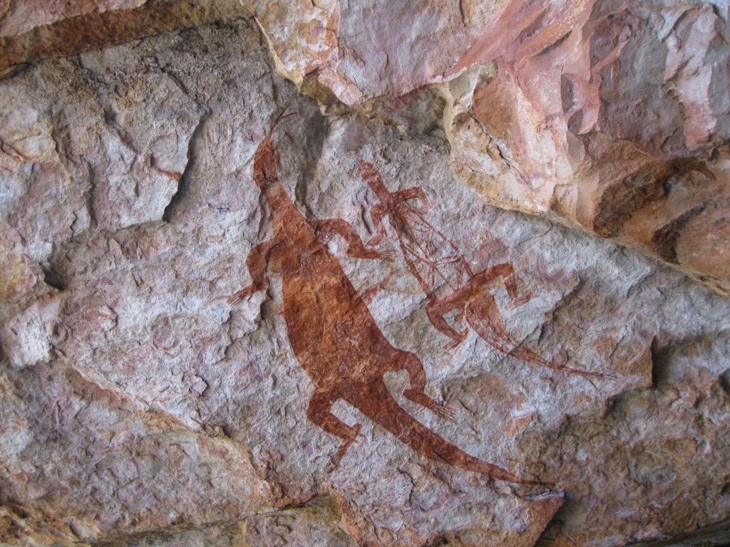 Aboriginal art work on Injalak Hill of a Goanna and an X-ray of a Goanna