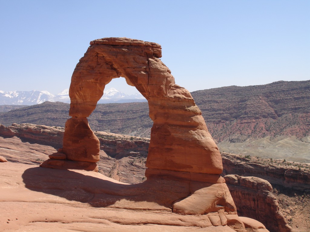 Delicate Arch with the La Sal Mountains as the backdrop 