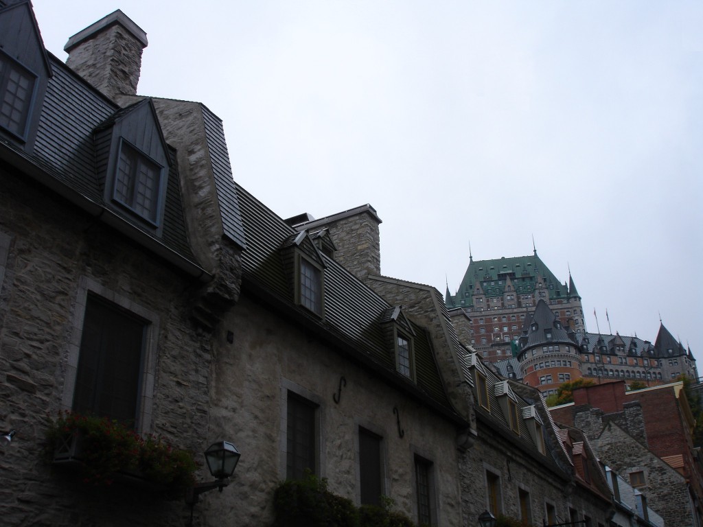 The Petit Champlain neighbourhood in Old Quebec and Château Frontenac as the backdrop