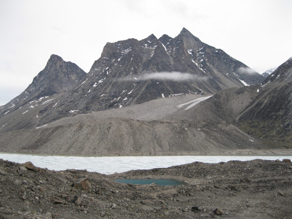 A pond, Summit Lake and peaks
