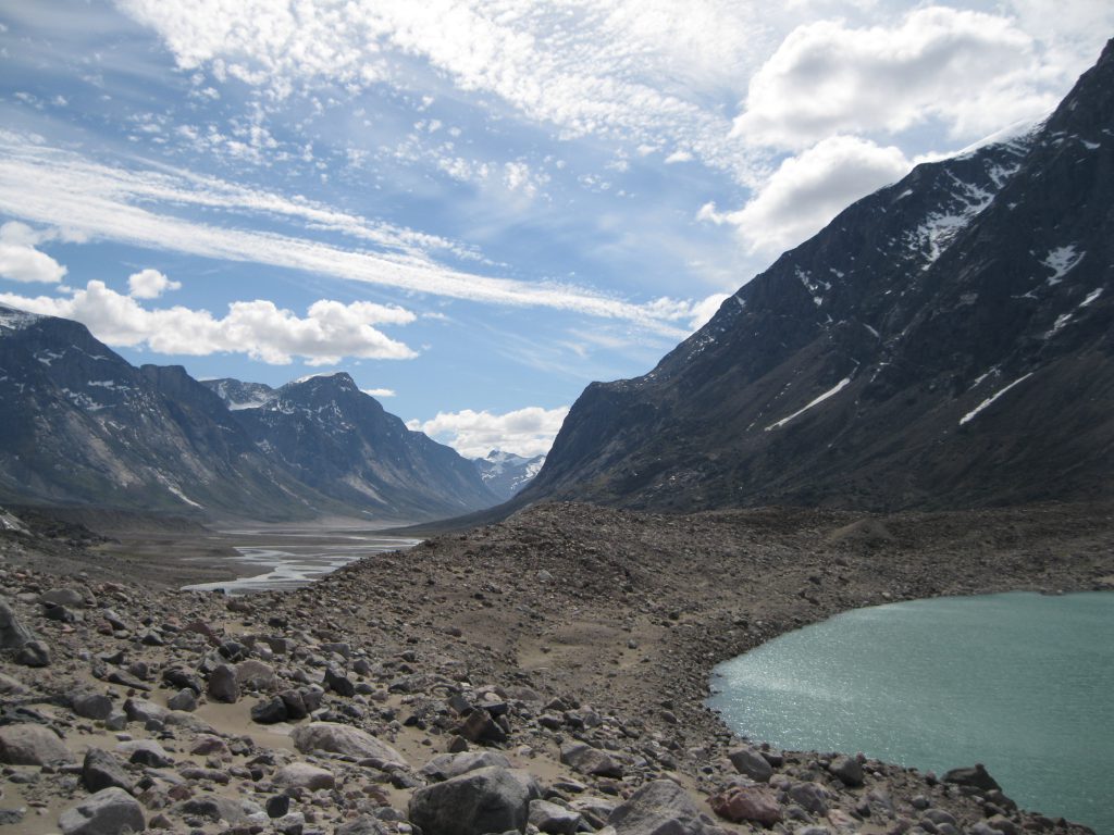 At Crater Lake with the Weasel River and Akshayuk Pass in the background